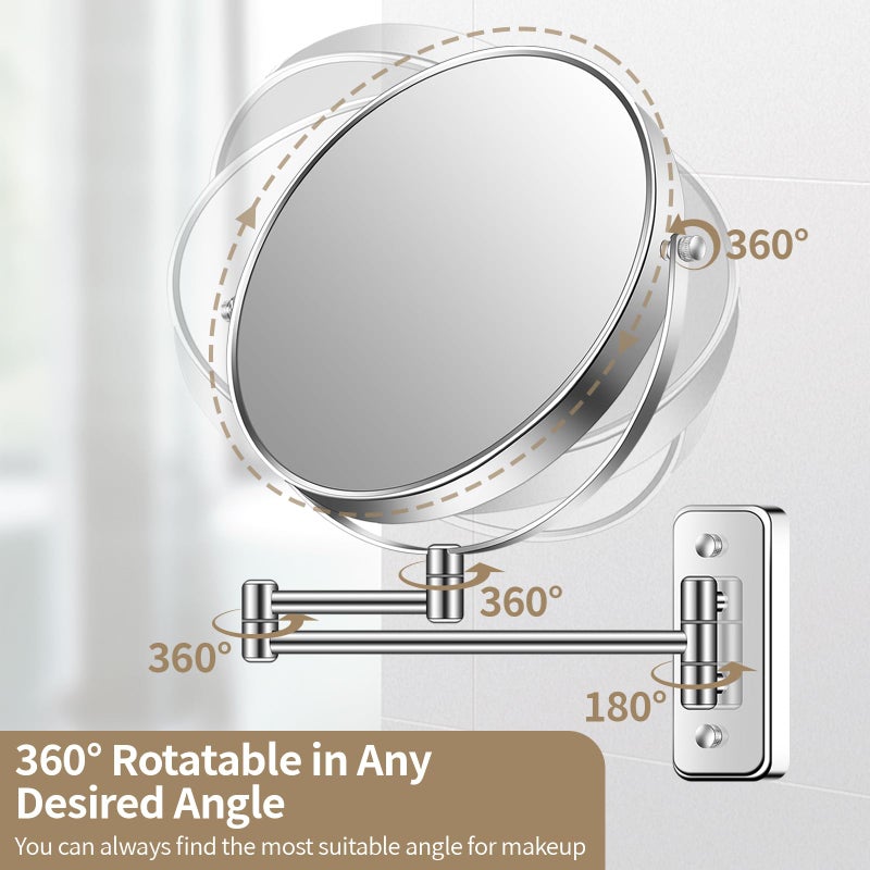 BTremary 8    Wall Mounted Magnifying Makeup Mirror 1X/7X Wall Mount Mirror Swing Arm Two-Sided 360 Swivel Bathroom Shaving Mirror for Men and Women in Hotel/Home, Chrome - Image 4